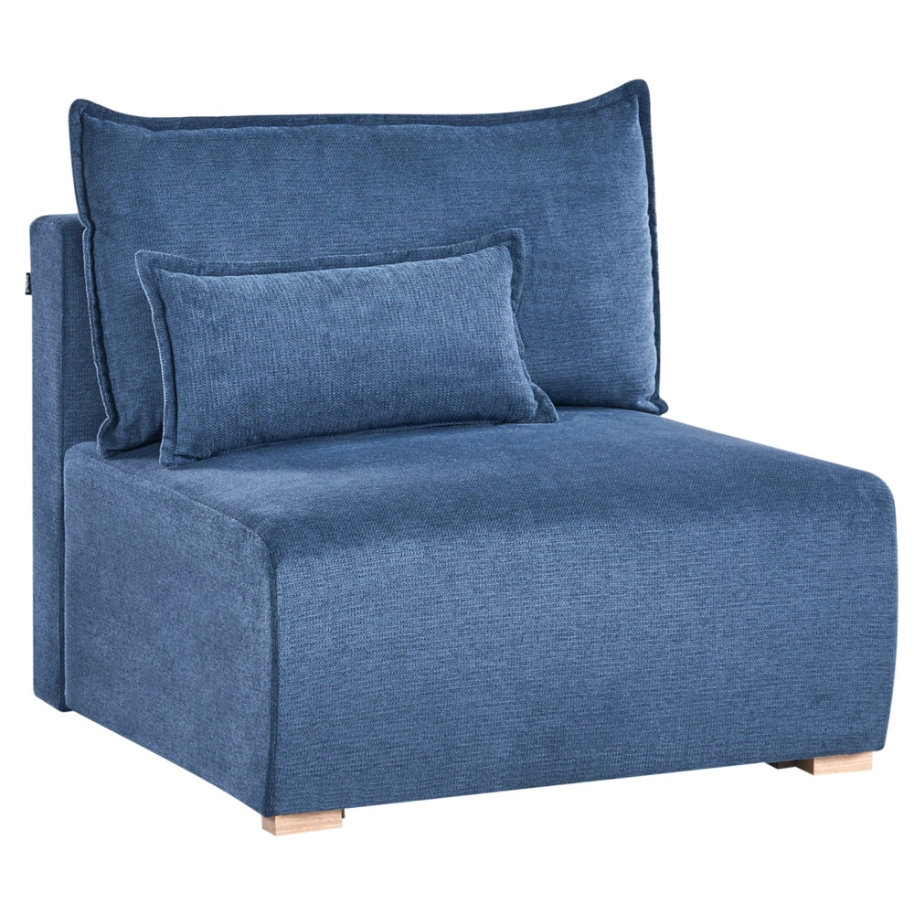 Modulo sedia Tessuto blu Sedia letto a 1 posto con schienale ribaltabile e contenitore