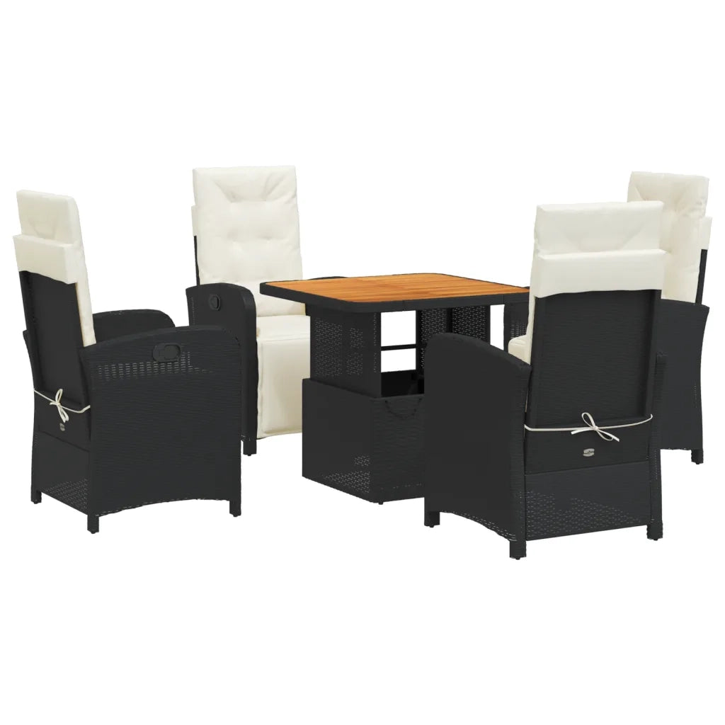 Set da Pranzo da Giardino 5 pz Nero con Cuscini in Polyrattan 3277316