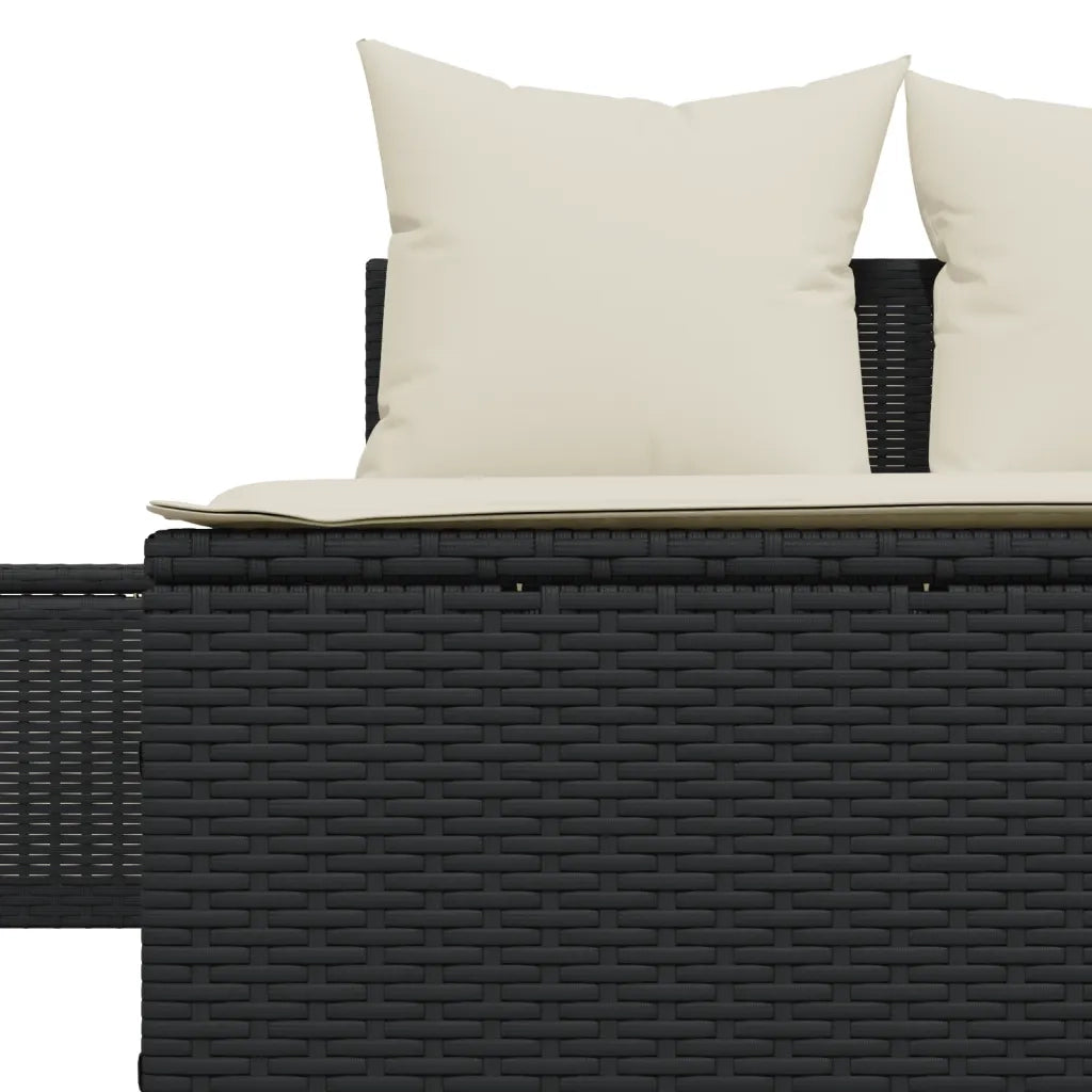 Lettino Prendisole Doppio con Cuscini Nero in Polyrattan 368389