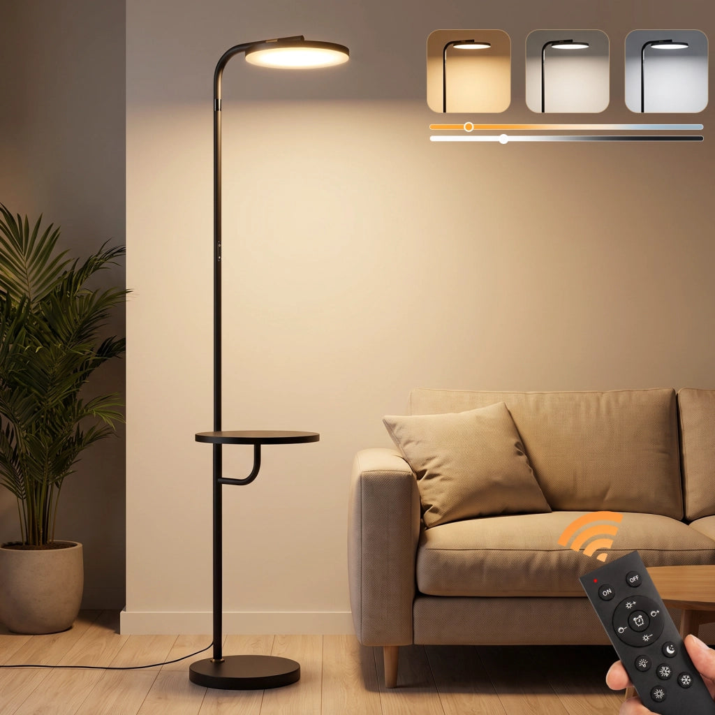 ZMH Lampada da Terra LED 30W 174cm Nera con Telecomando per Soggiorno