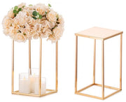Decorazione per tavola, coppia di vasi rettangolari in metallo dorato da 40 cm, con base, per decorazioni di matrimonio, feste, compleanni, anniversari e ricevimenti