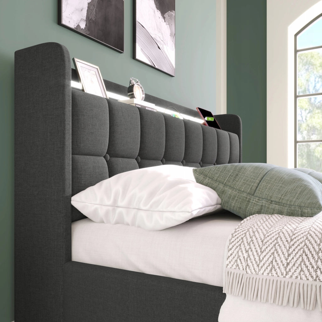 Letto singolo 90x200 - Xylo - Grigio con 2 cassetti e USB