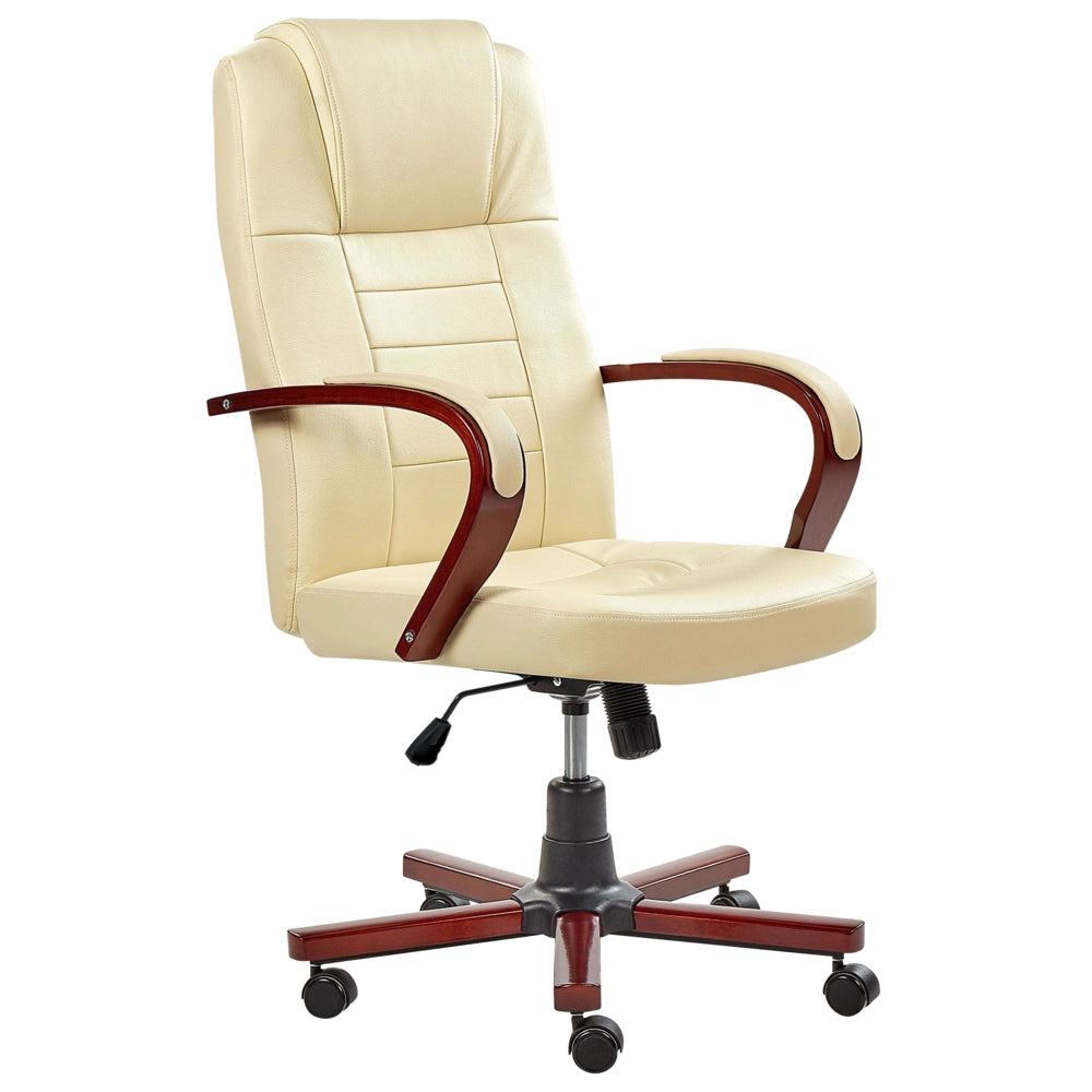 Sedia da Massaggio in Vera Pelle Beige Girevole Altezza Regolabile