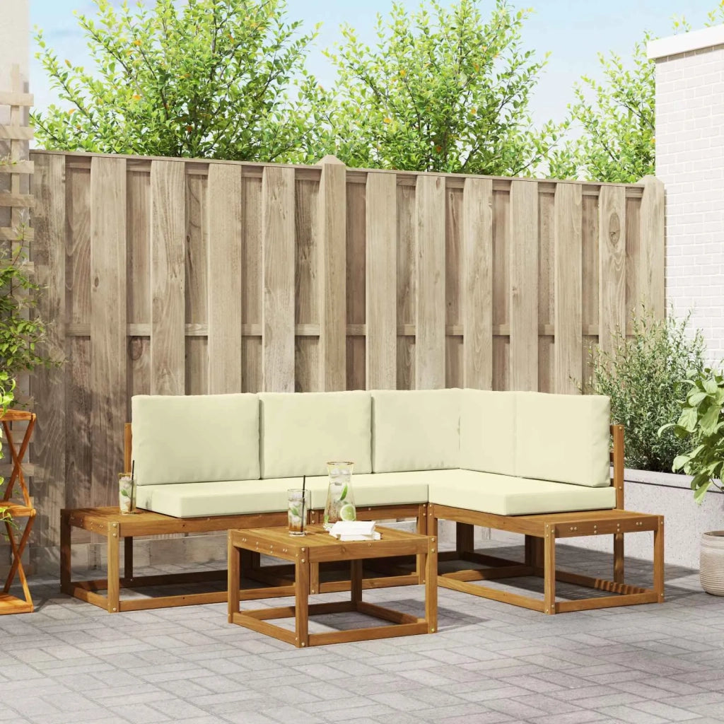 Set di divani da esterno-Sofa da giardino con cuscino 5 Pezzo Naturale e Crema
