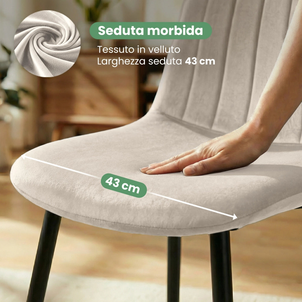 Set di 2 Sedie in velluto trapuntate LUMO Beige gambe nere