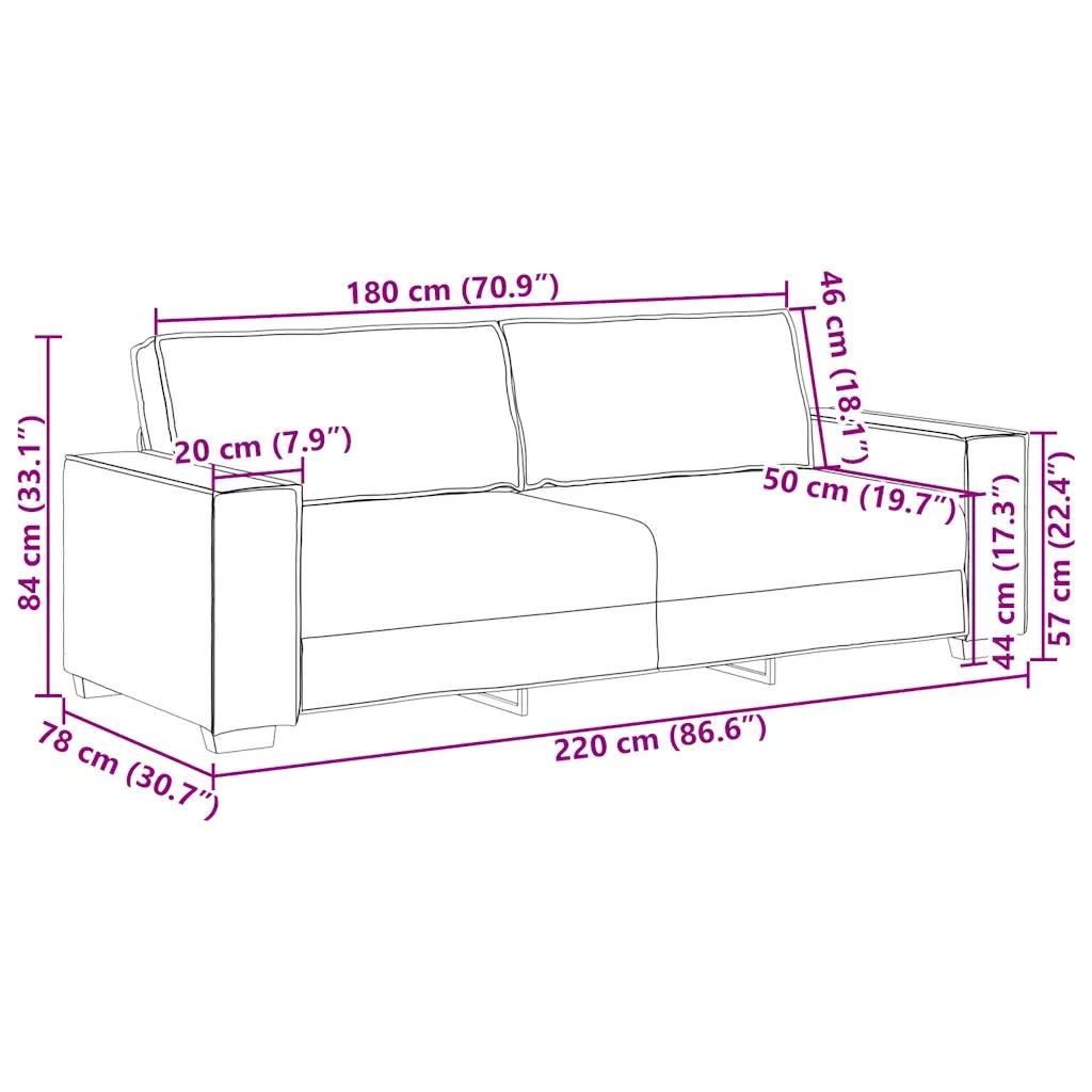 Divano a 3 Posti Giallo 220x78x84 cm in Velluto 4105036
