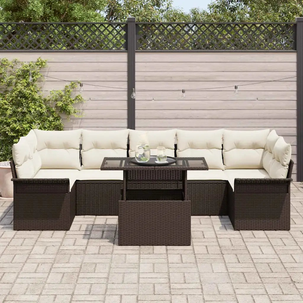 Set Divano da Giardino con cuscino 8 pcs Marrone polyrattan