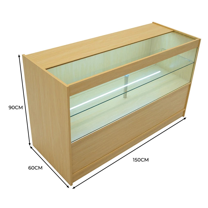 Bancone LED Acero C1500 con Vetrina, 3 Ripiani e Ante Scorrevoli