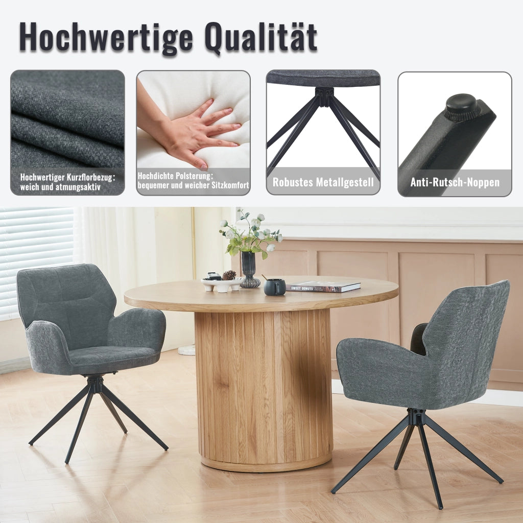 SEDIA Girevole Set da 2 pezzi 60 x 56 x 59 cm Chenille Grigio Scuro