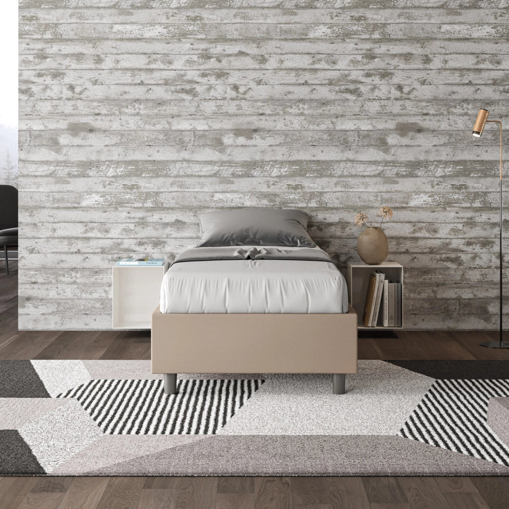 BS COM Letto singolo con rete imbottito 80x200 similpelle tortora