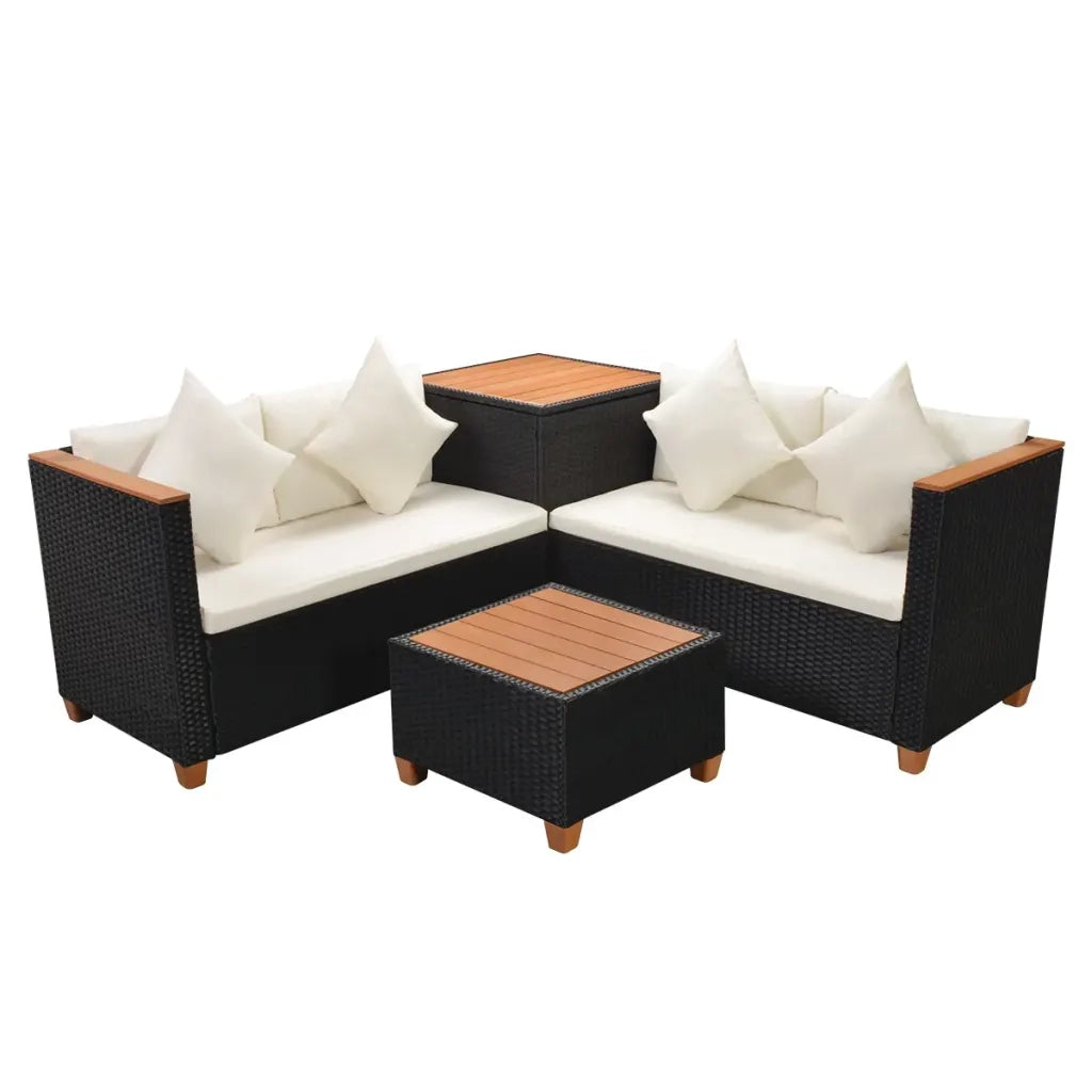 Set Divani da Giardino 4 pz con Cuscini in Polyrattan Nero cod mxl 34803