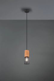 TOSH SOSPENSIONE CILINDRO GABBIA METALLO NERO OPACO E LEGNO D. 10CM 1 LUCE ATTACCO E27