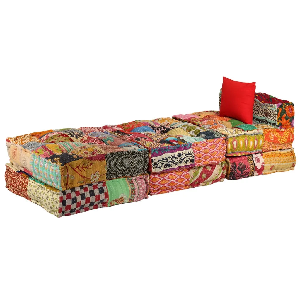 Pouf Modulare a 3 Posti in Tessuto Patchwork 244983