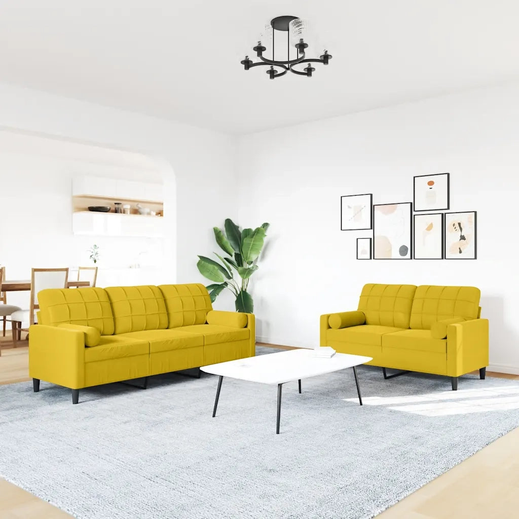 Set di Divani 2 pz con Cuscini e Rinforzi Giallo in Velluto 3278417
