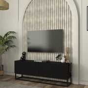 Mobile Porta TV Nolven a 2 Ante Ribalta e Telaio Lungo in Metallo 135x32x47 cm - Nero [en.casa]