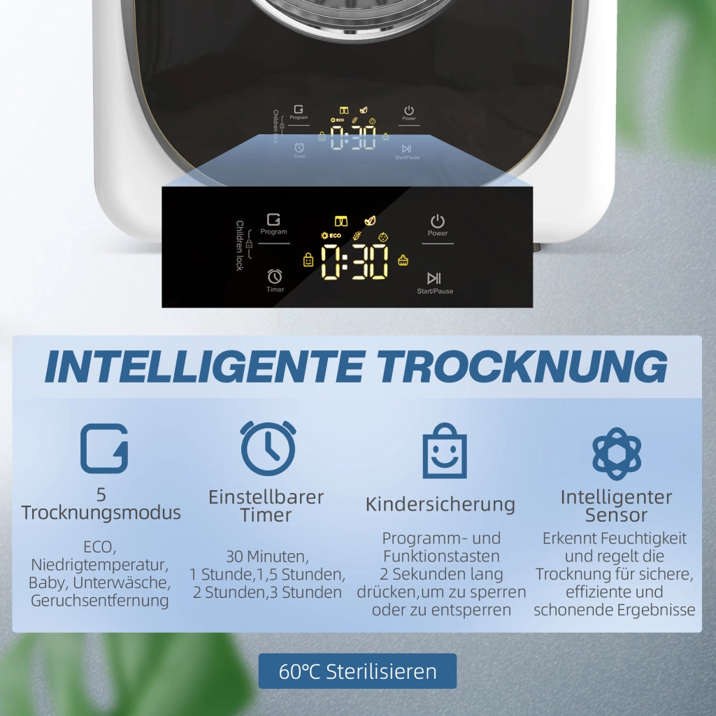 Asciugabiancheria 4 kg compatto ¨C zephmum ¨C 5 programmi timer bianco e nero