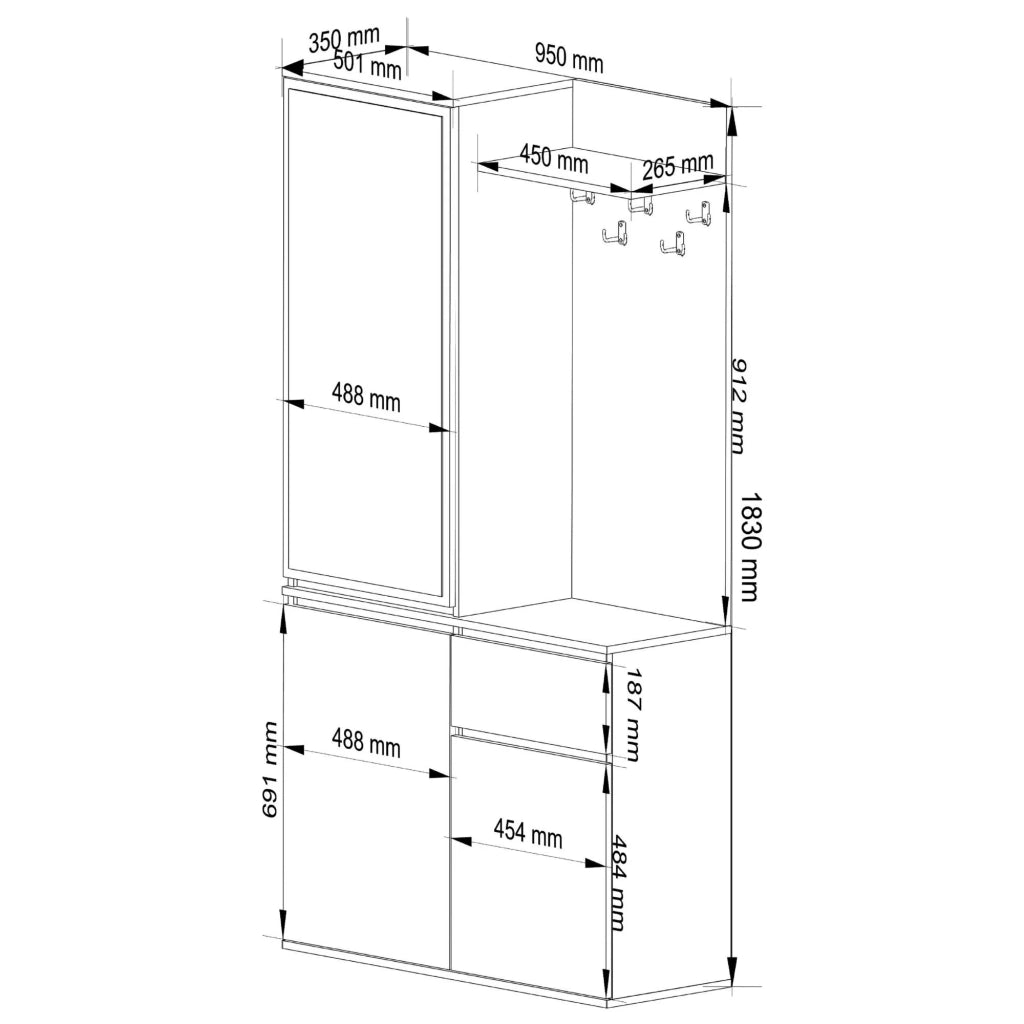 Scarpiera ingresso con appendiabiti ENTRO AKORD Bianco 95x183x35 cm