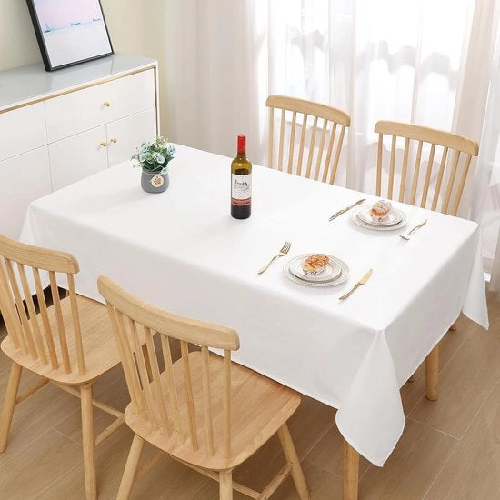 Telaio per tavolo con finitura in lino, lavabile, effetto loto, rettangolare, 140 x 180 cm, copri tavolo, impermeabile all'acqua, tovaglia per tavolo, protezione contro macchie, bianco