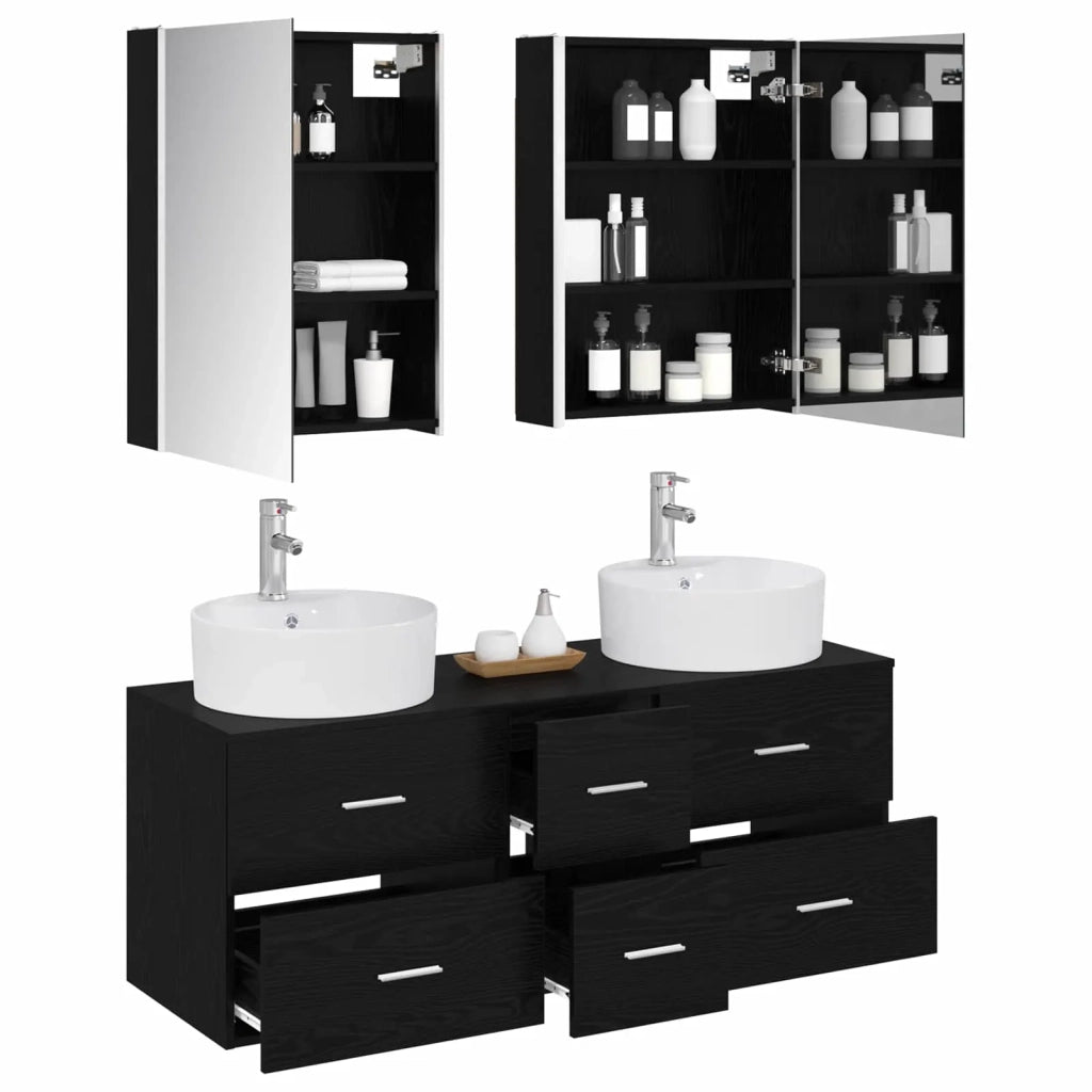 Set di mobili per il bagno 5 pcs Rovere Nero 3406928