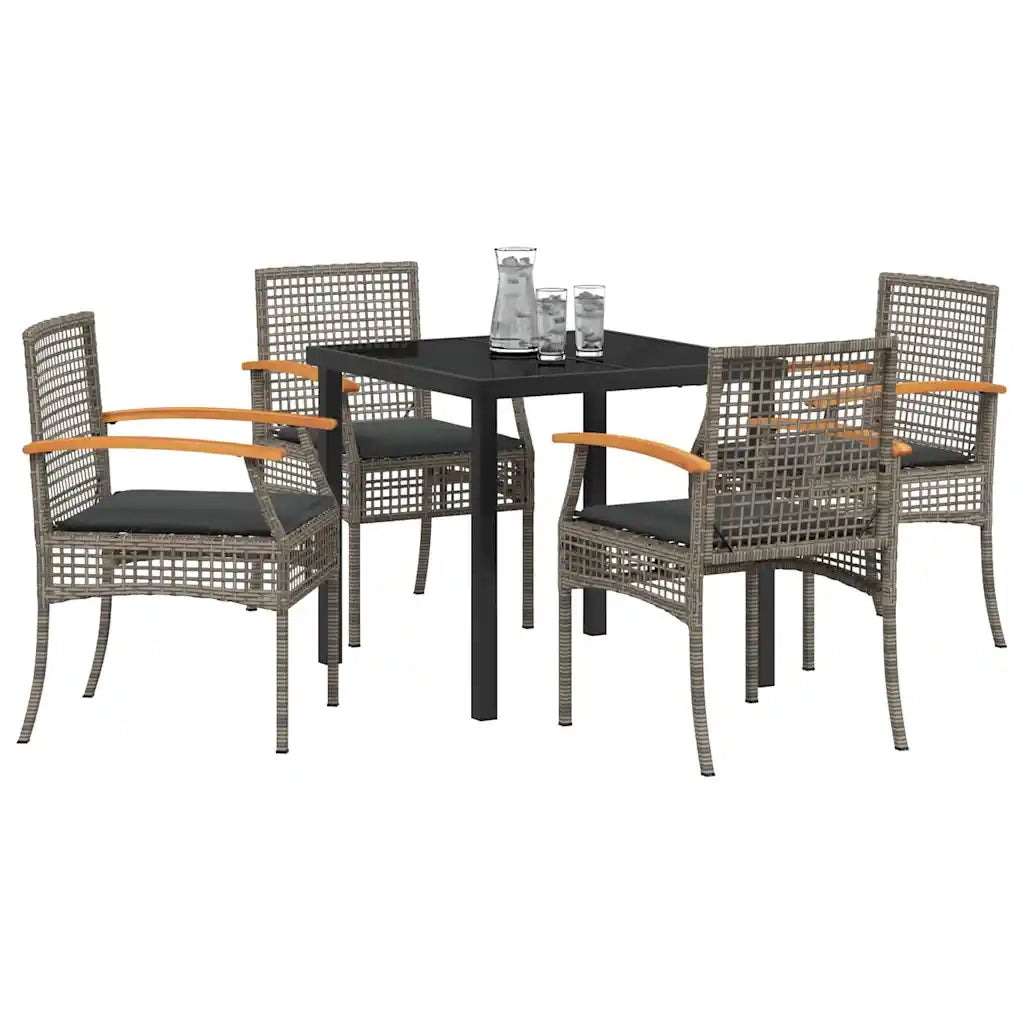 Set da Pranzo per Giardino 5 pcs Grigio polyrattan