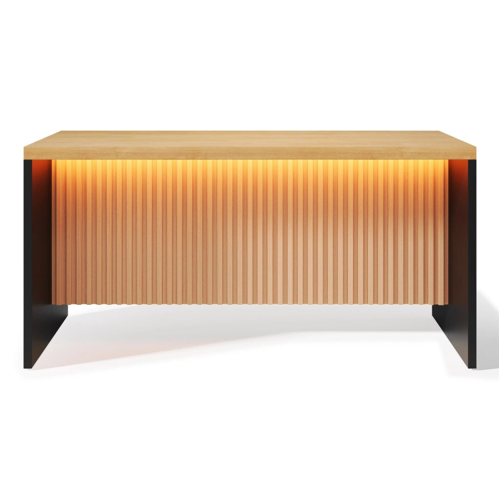 Isola cucina industrial 155x80x90 cm in MDF effetto legno e nero; con LED; prese e USB