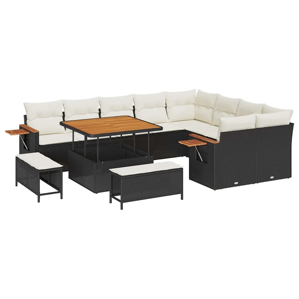Set Divano da Giardino 13 pcs Nero e Crema polyrattan 3365155