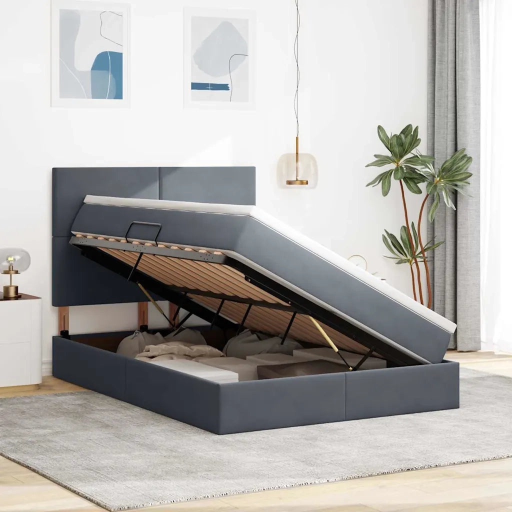 Letto con contenitore e LED Grigio scuro 140 x 190 cm Velluto