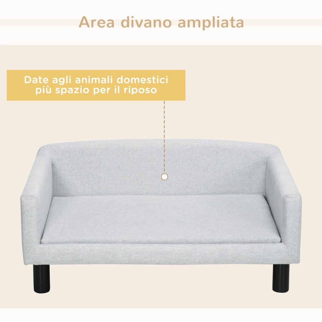 Divano per Cani Taglia Media e Piccola Vellutato con Cuscino. Braccioli e Schienale. 82x54x36 cm. Grigio Chiaro