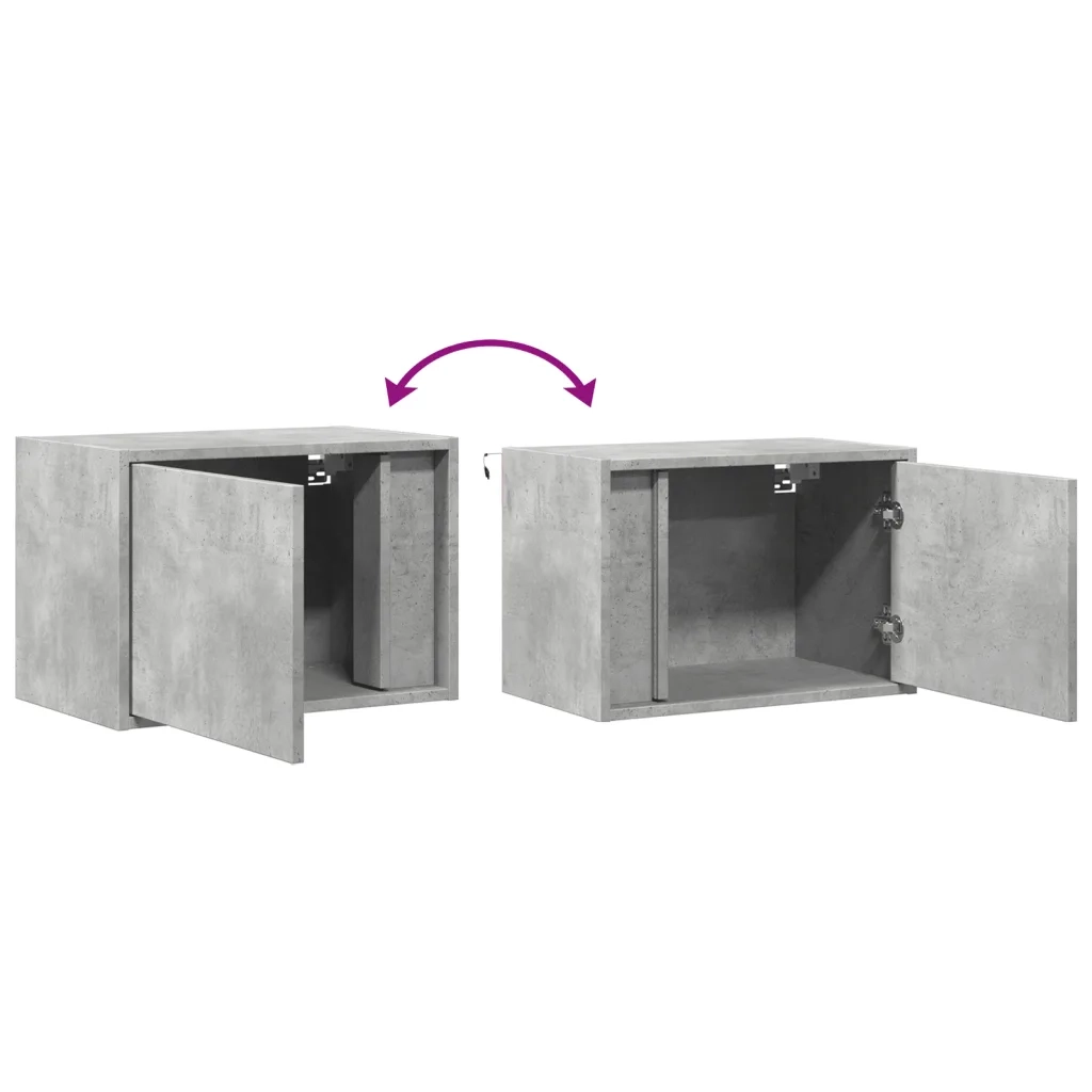 Comodini a Parete con Luci LED 2 pz Grigio Cemento 852096