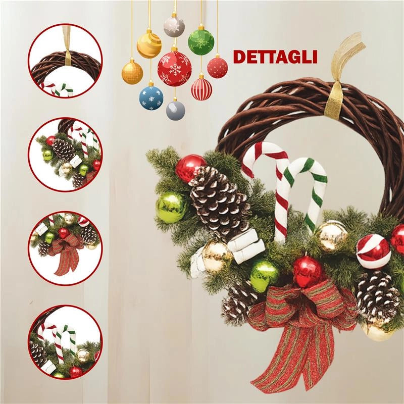 MAURY'S GHIRLANDA DI VIMINI PER NATALE CON DECORAZIONE DI RAMI E FIOCCO SCOZZESE DI 35 CM