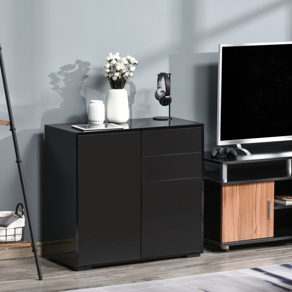 Mobiletto Multiuso per Casa e Ufficio con 2 Cassetti e 2 Armadietti, Apertura a Pressione, 79x36x74cm