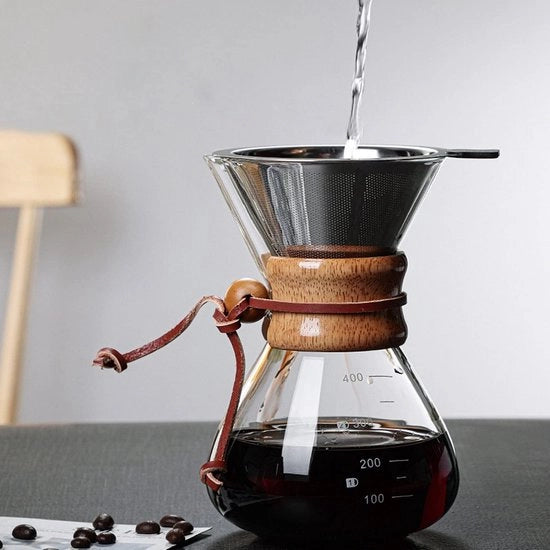 Caffettiera Manuale con Maniglia in Legno, 400 ml