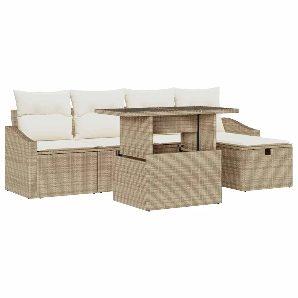 Set Divano da Giardino con cuscino 6 pcs Beige Poly Rattan
