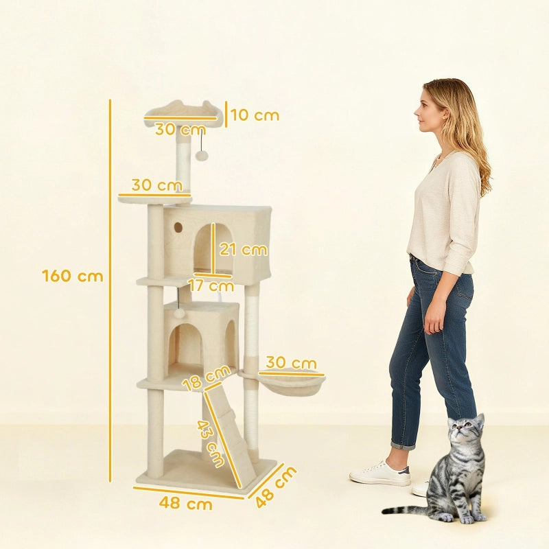 ALBERO RICREATIVO PER GATTI 160 cm 50 x 21,5 x 50 cm Beige in poliestere