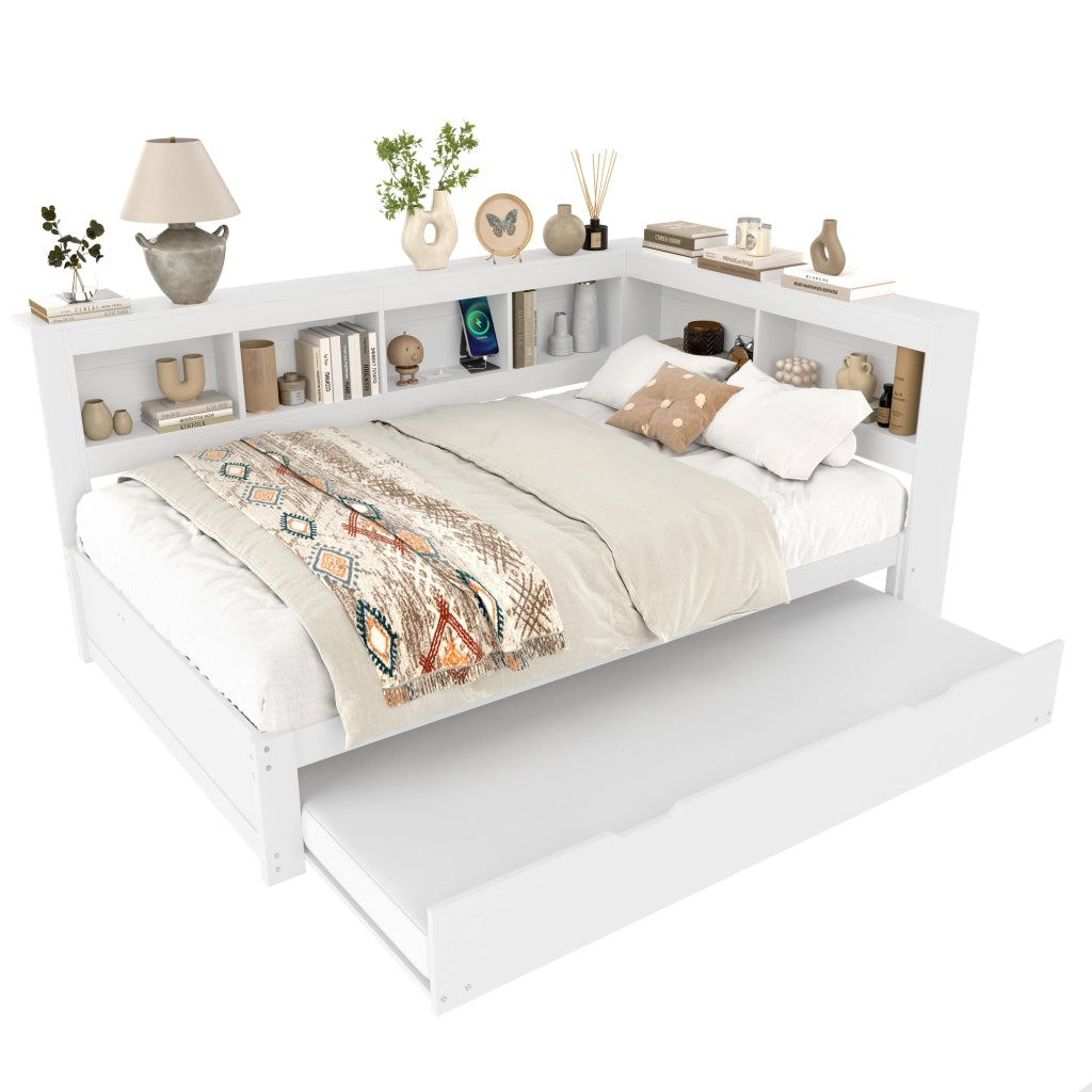 Divano letto estraibile - Zephmum- 140x200 cm- Bianco- Con presa e 2 porte USB