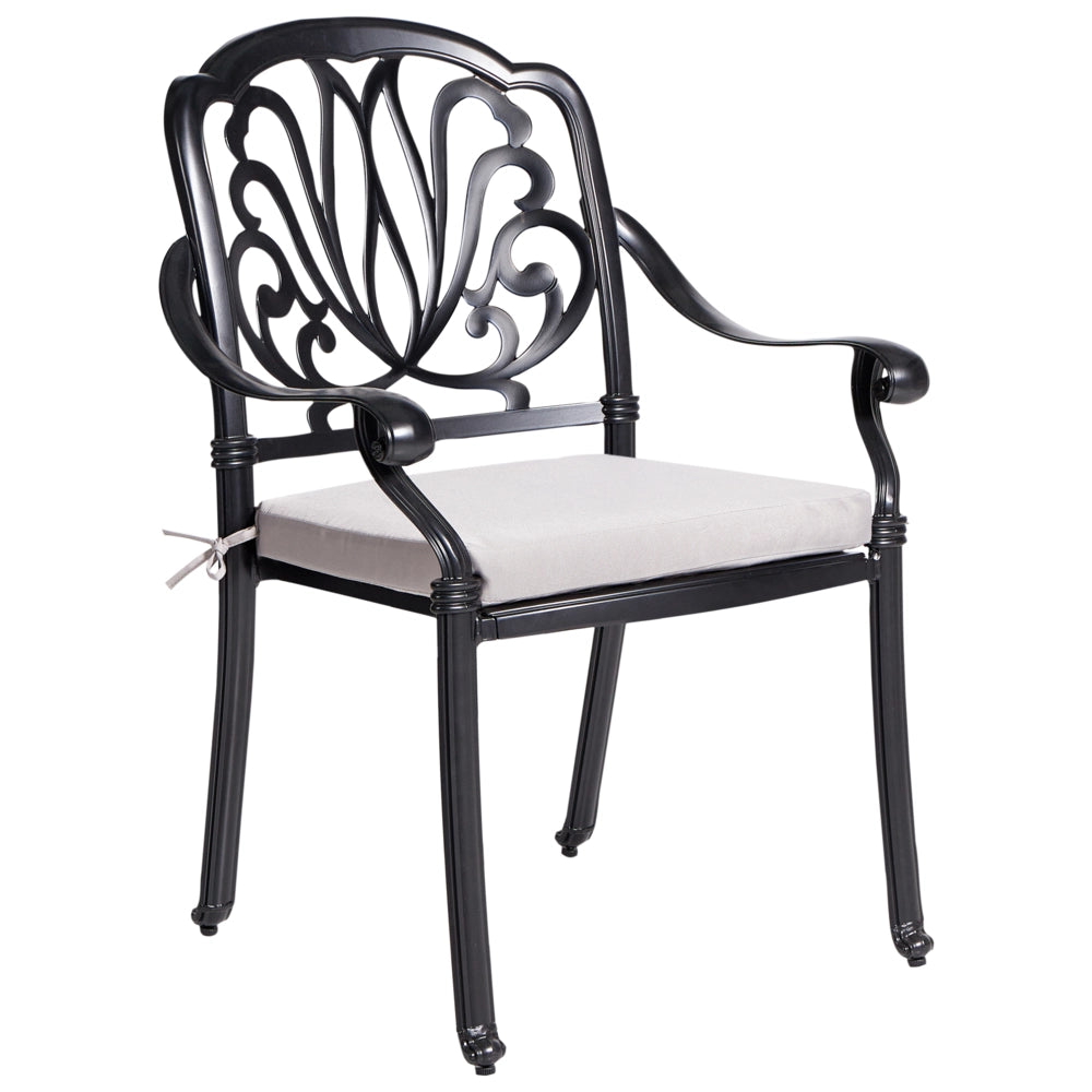 Set di 4 Sedie da Giardino Vintage in Alluminio Nero con Cuscini