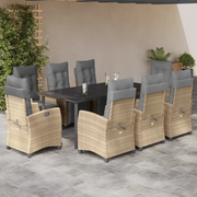 Set Pranzo da Giardino 9 pz con Cuscini Beige Misto Polyrattan