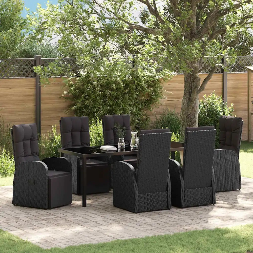 Set da Pranzo per Giardino con cuscino 7 pcs Nero polyrattan 3379518