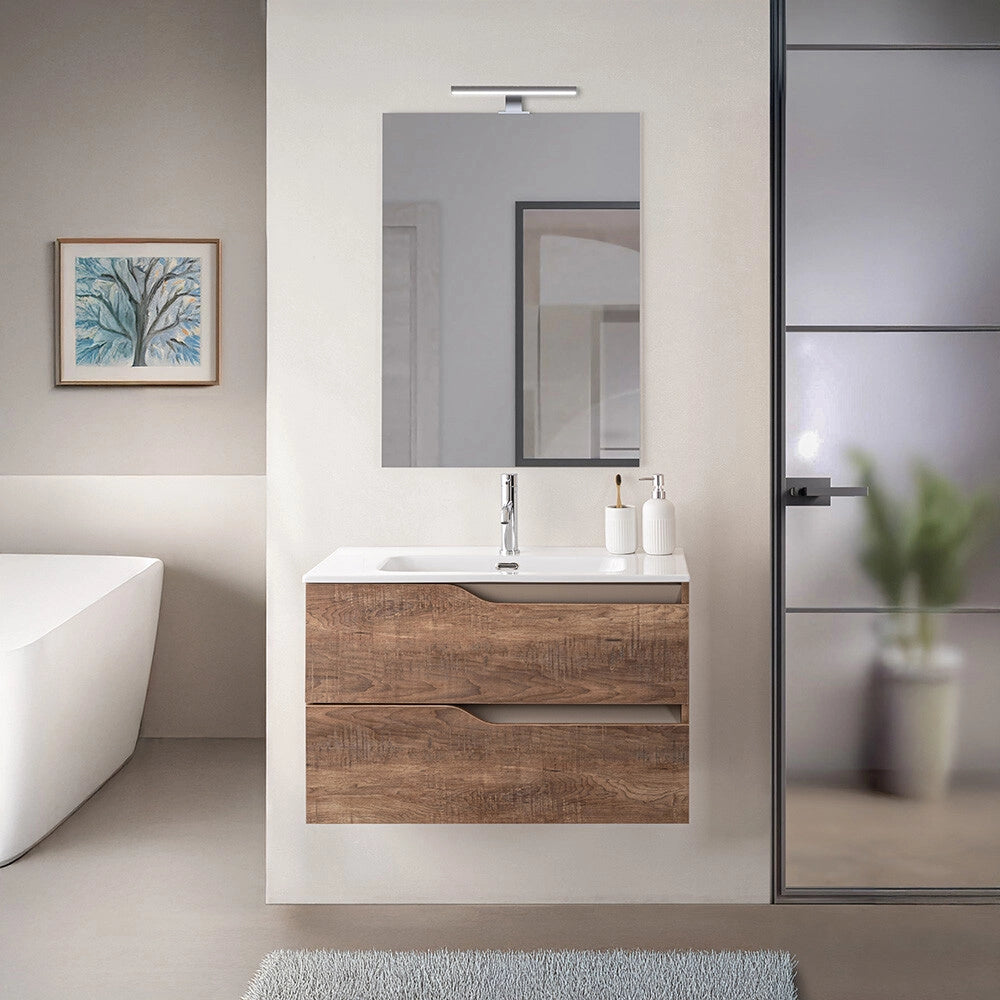 Mobile bagno sospeso 80cm tabacco e tortora con lavabo Sumya
