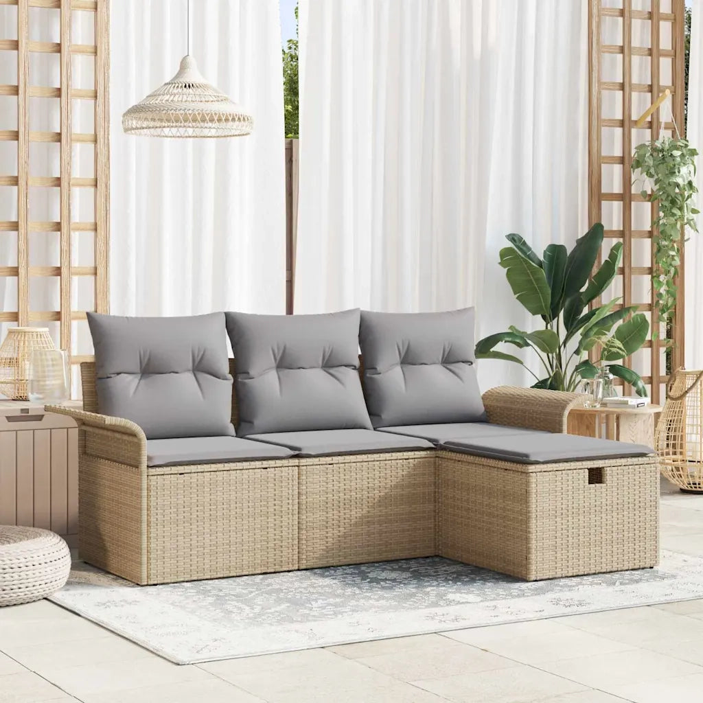 Set Divano da Giardino 4 pcs Beige e Grigio Chiaro polyrattan