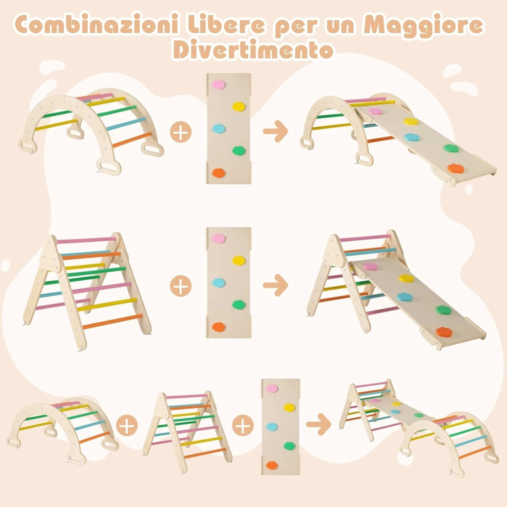 4 in 1 Set da Arrampicata per Bambini, Giocattoli da Arrampicata a Triangolo con Triangolo Arco e Salita, Ideale per Bambini 1 Anni + (Colorato)