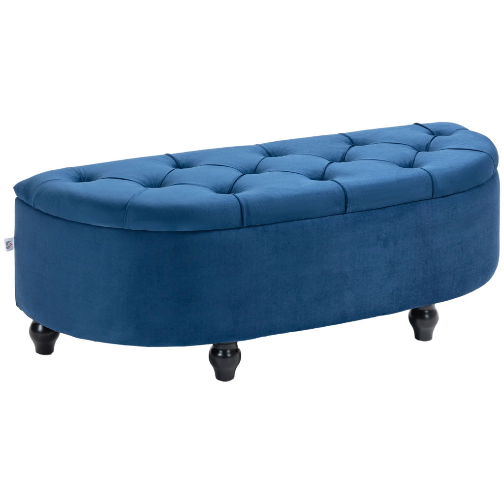 Pouf ¨C Minimal ¨C Blu, velluto, legno
