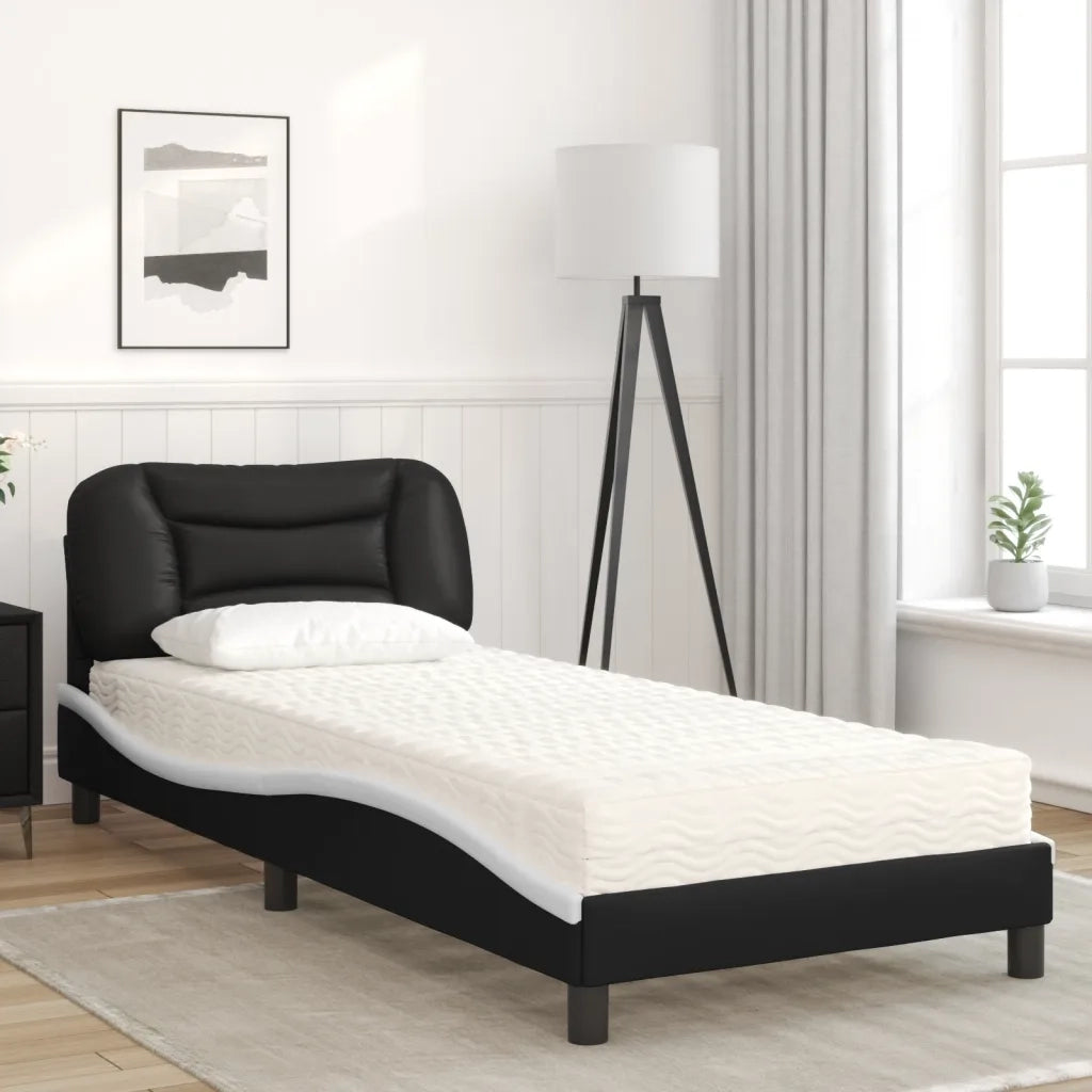 Letto con Materasso Hvar Nero e Bianco 90x200 cm in Similpelle