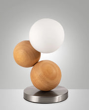 Lampada da Tavolo Micky 23cm in Metallo, Legno e Vetro Soffiato, Colore Quercia, Regolazione Luce al Tocco, Sorgente G9 20W inclusa - Micky