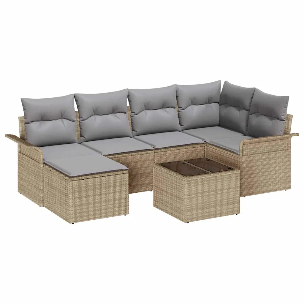 Set Divano da Giardino con cuscino 7 pcs Beige Poly Rattan 3345440