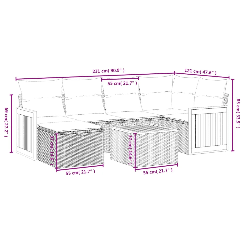 Set Divani da Giardino con Cuscini 7pz Nero Polyrattan 3265738