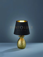 PINEAPPLE LAMPADA DA TAVOLO CERAMICA ANANAS ORO CON PARALUME NERO E ORO H.35CM ATTACCO E14