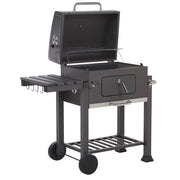 Barbecue a carbonella con ruote da giardino coperchio 2 griglie 2 ripiani termometro