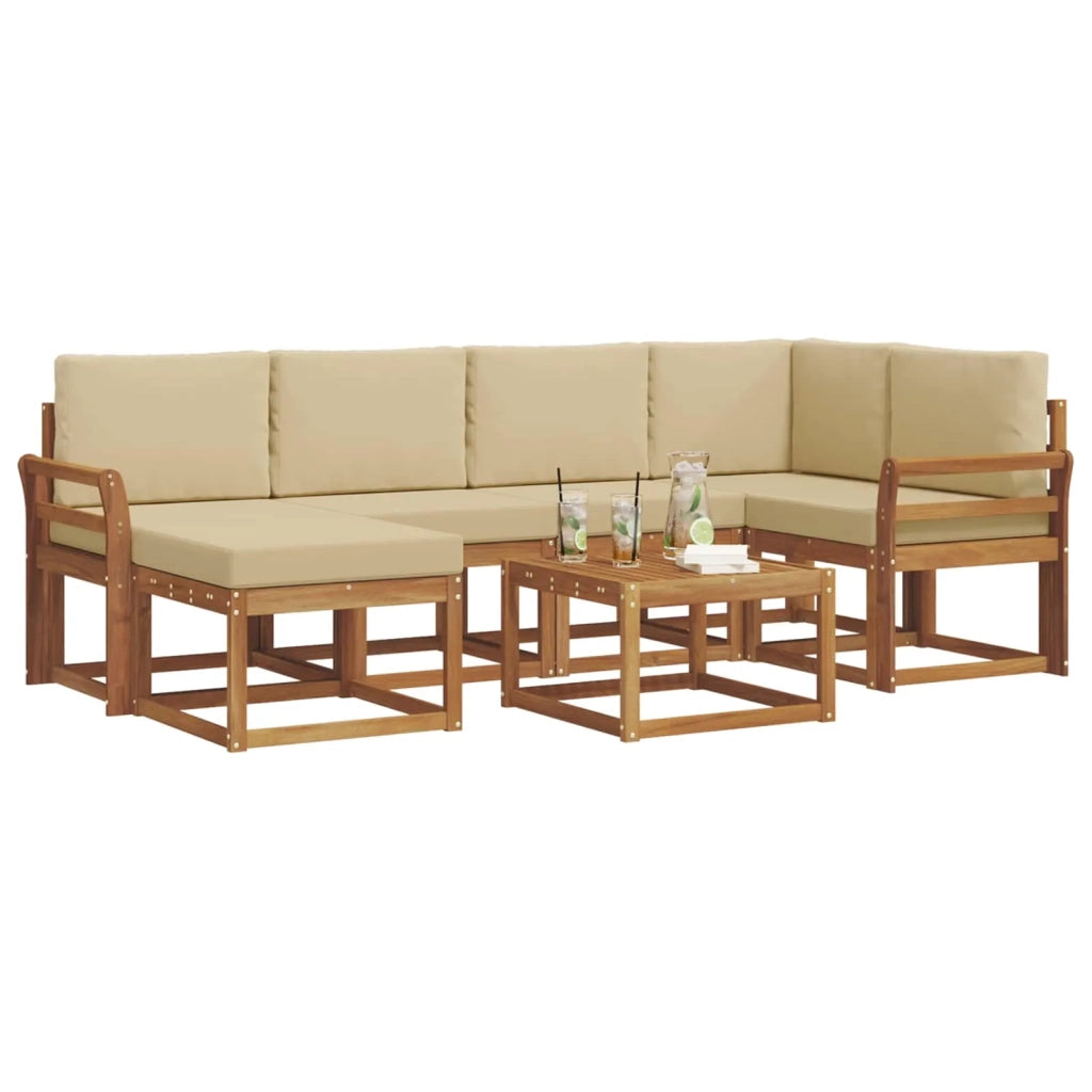Set di divani da esterno con cuscino 7 pcs Naturale e Beige 3366676