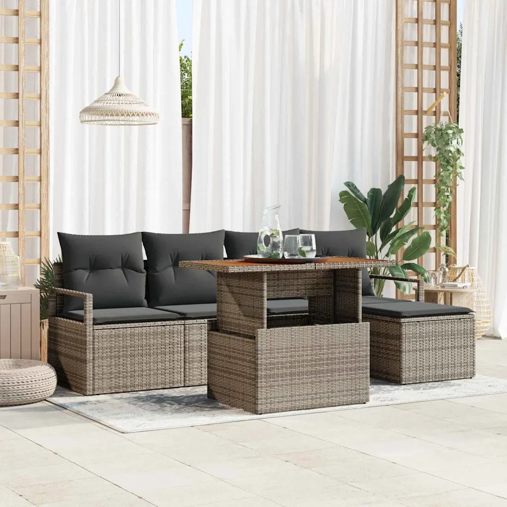 Set Divano da Giardino 6 pcs Grigio Poly Rattan 3358435